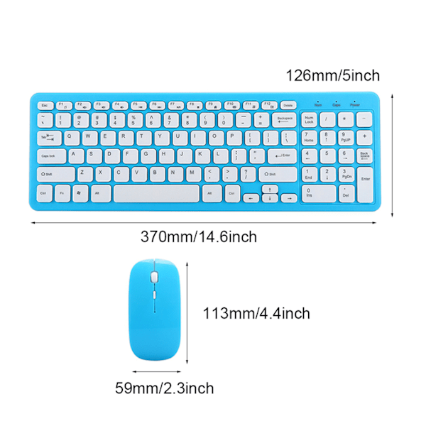 Kompakt trådlöst tangentbord och mus-set i full storlek, 2.4G ergonomisk design för ökad skrivkomfort och tysta klick (Blå)