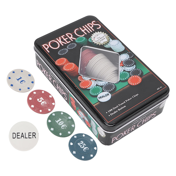 100 st Interaktiva Pokerchips Kortset med Portabel Järnlåda för Familjefest