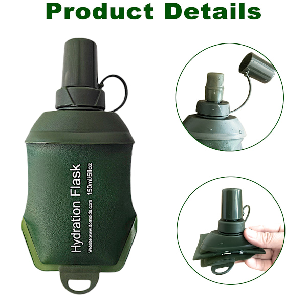 500ml Mjuk Flaska, TPU Hopfällbar Mjuk Vattenflaska för Vätskeryggsäck, Löparväst, Vikbar Vattenflaska för Vandring Cykling Klättring Military Green