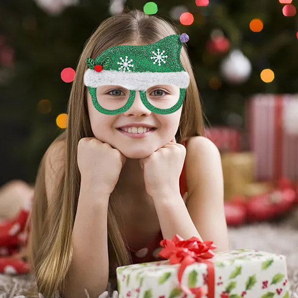 Julglasögon Glitter Julparty Glasögonbågar Juldekoration Tillbehör Kostym Glasögon Green