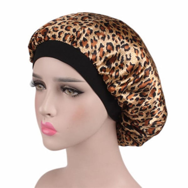 Satin Nattmössa för Dam & Flickor, Justerbar Stor Satinhatt Leopard