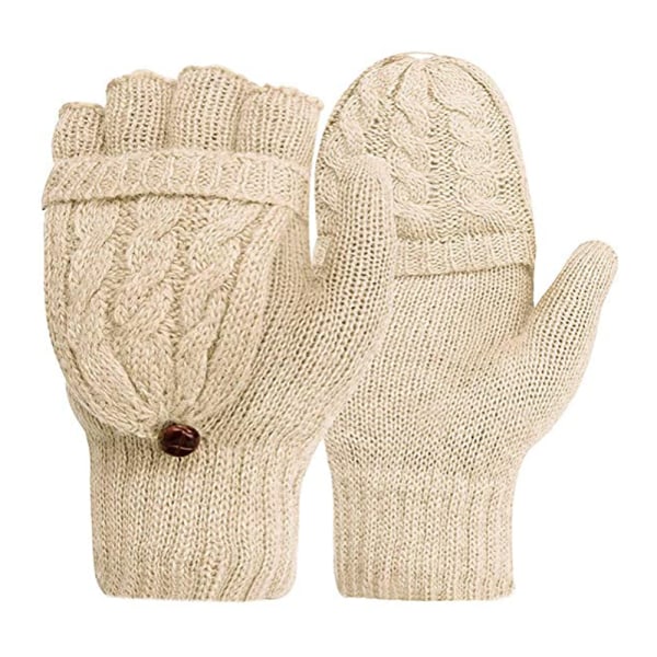 Flip söta ullhandskar med dubbla användningsområden, varma höst- och vinterhalvfinger- och halvfingerullhandskar för kvinnor och män