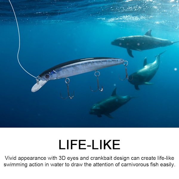 3D Ögon Livslik Konstgjord Krok Lockbete Leurre Bete Crankbait Fiskeredskap (Svart Rygg Blå)