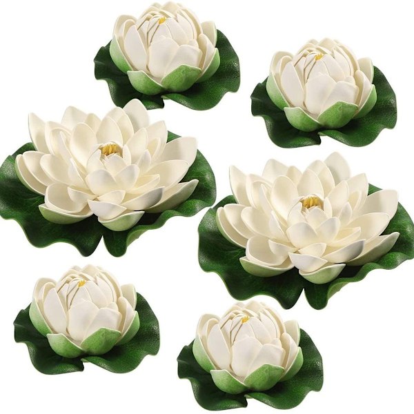 6 st konstgjorda flytande skumlotusblommor, med näckrosblad prydnader, KLB