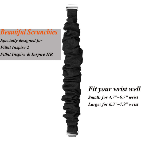 Scrunchies kompatibla med Fitbit Inspire 2 Bands/Inspire HR Black