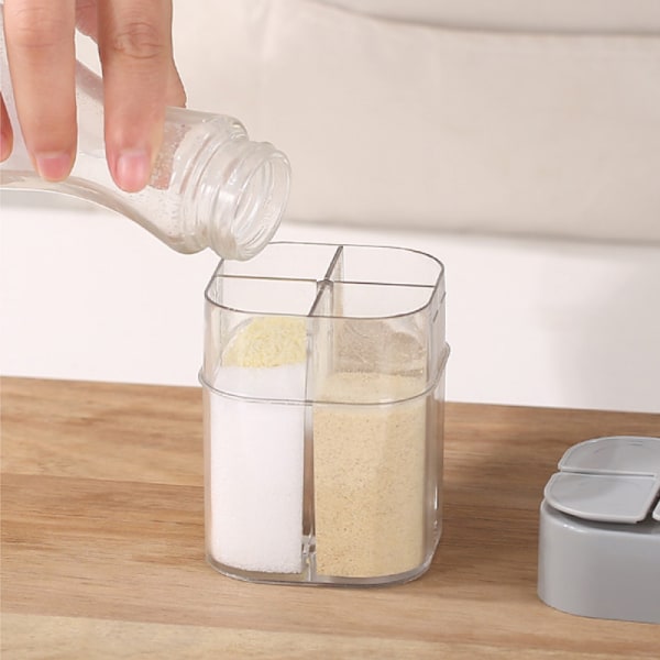 2 st Camping Kryddburkar Set, Resesalt- och Pepparshaker Mini Transparent 4-fack Kryddburk för Kökresor Utomhusgrill ..