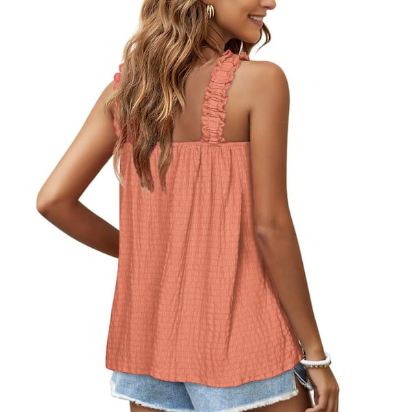 Dam Casual Volang Kant Camisole Topp Rynkad Rem Ärmlös Enfärgad Tank Top för Sommar Orange XXL
