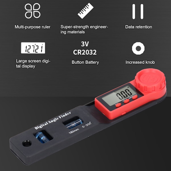 Bärbar digital vinkelmätare för snickeri, konstruktion, vinkelmätare med hög noggrannhet och hållbarhet, mäter 0-200 grader med stor LCD-display