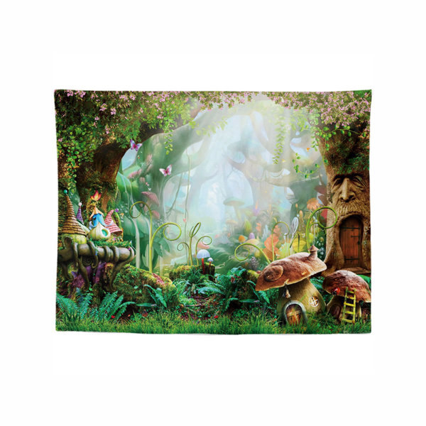 Grön djungeltapet 150×130cm Skogsväggsduk Fantasy Saga Vägghängande Gobeläng för Barn Sovrum Vardagsrum Sovsal Vägg