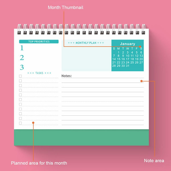2024 Skrivbordskalender Stående Flip Desktop Kalender 2024, Januari Style1 KLB