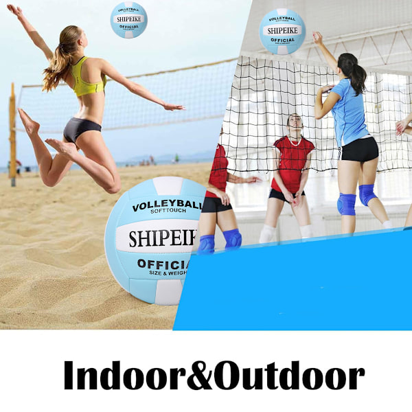 Officiell volleyboll, tjockare PU, vattentät, explosionssäker, för barn, flickor, pojkar, inomhusträning, utomhusspel, sandstrand, pool Blue and white