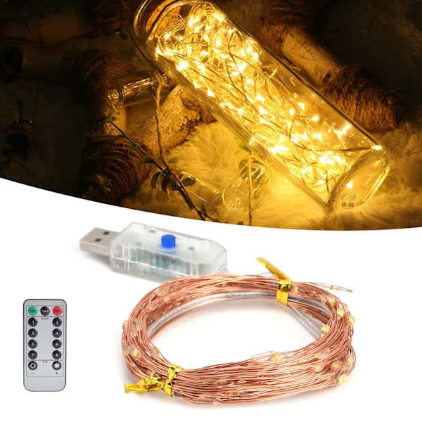 Dekorativa lampor med hög ljusstyrka, flexibel koppartråd med timerfunktion LED-slingor för jul-, bröllops- och festdekoration (10 m)