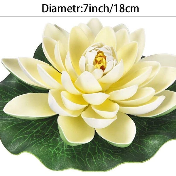6 st konstgjorda flytande skumlotusblommor, med näckrosblad prydnader, KLB