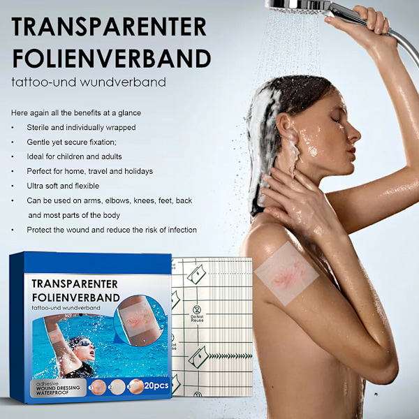 Skyddsfilm för tatueringsvård, vattentät transparent film säkerställer snabb hudreparation, flexibel töjbar självhäftande förband för problemfri användning