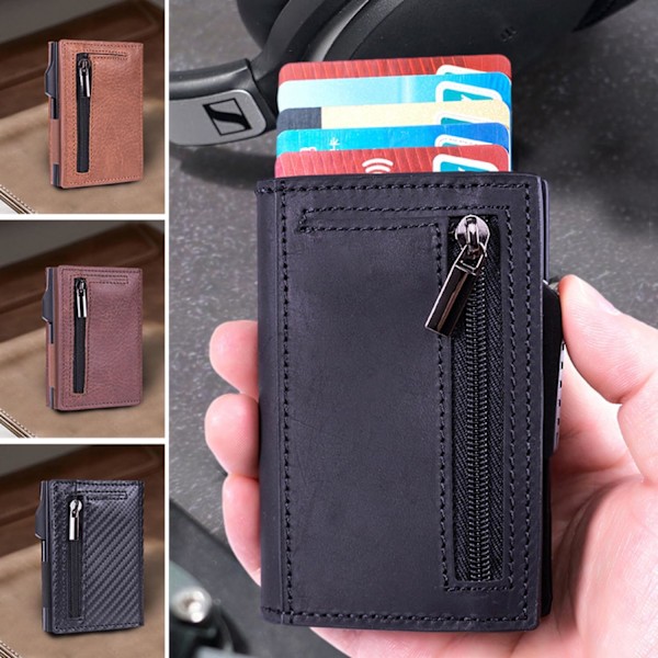 Plånbok för män med automatisk pop-up kortinnehavare, kortinnehavare YY Lychee pattern black