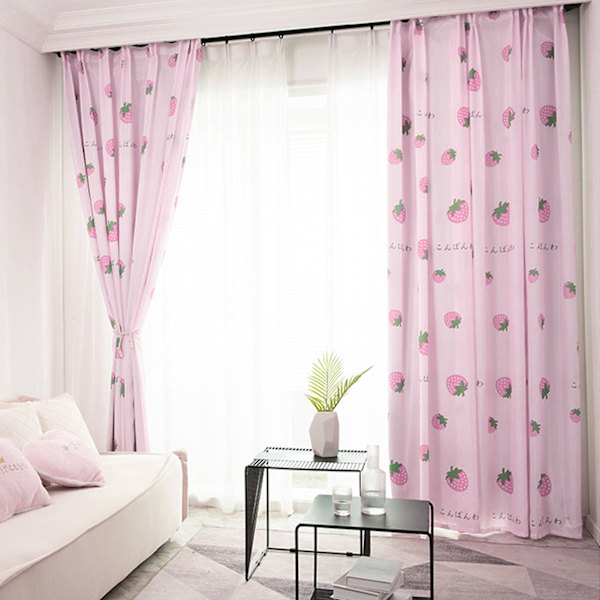 Polyester Mikrofiberlakan med Jordgubbsdekoration, Djupa Fickor för Enkel Matchning (Rosa)