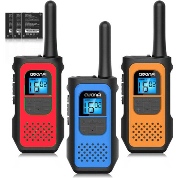 Uppladdningsbar walkie-talkie barn vuxna 3 stycken, långdistans walkie-talkie med 16 kanaler 2-vägs radio LCD-skärm, walkie-talkie USB typ C med VOX