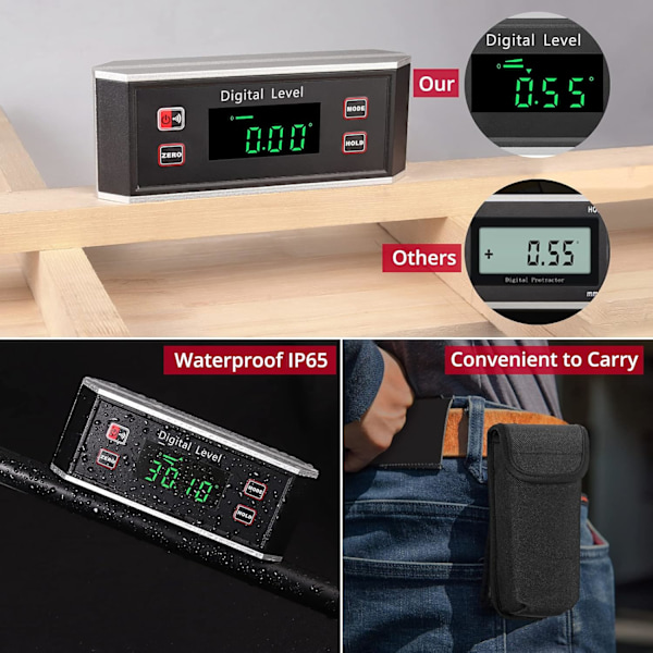Digital Precisionsvinkelmätare med Vattentätt IP65-skydd, V-spår Magnetisk Bas för Stabilitet, Bakgrundsbelyst Display för Synlighet och Hög Noggrannhet