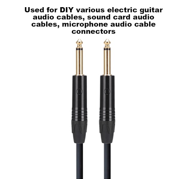 10 st 6,35 mm Guldpläterad Hane Kontakt Ljud Mikrofon Mic Adapter Anslutning (Svart)