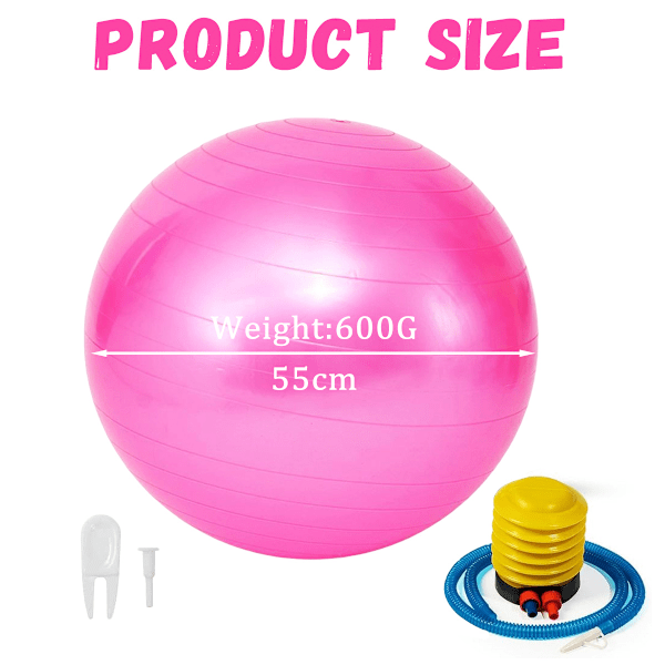 Mjuk träningsboll, Anti-Burst Yogaboll Stolstöd, Stabilitet Swiss Ball med Pump för Graviditet Förlossning, Träning, Workout, Fitness, Balans, Pink