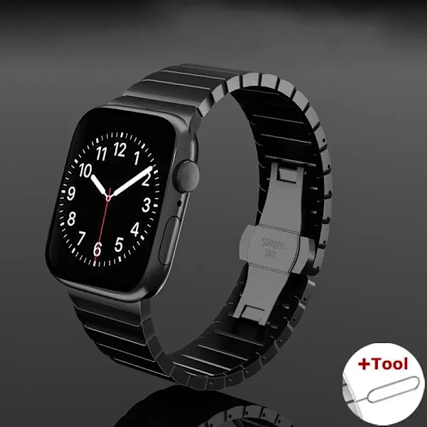 Metallband för Apple Watch 9 8 7 45mm 41mm Ersättningsarmband i Rostfritt Stål för iWatch 6 5 4 3 2 SE 44mm 40mm Ultra/2 49mm Black Black