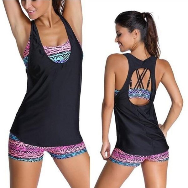 Kvinnors Tribal Tryckt Tankini Med Boyshort Bikini Set