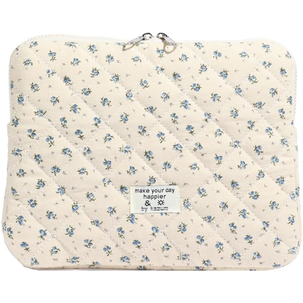 Blommig Laptopväska Quiltat Notebookfodral Skyddande Söt Datorväska för 11-15 Tums Laptop Tablet Blå 1 11 Tums Blue 1 11 Inch