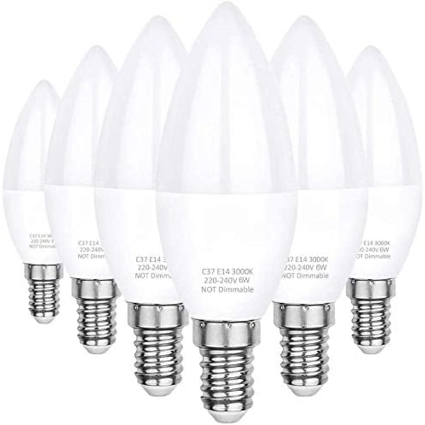 Ampull Led E14 Lampa, Blanc Chaud 3000K,C37 LED 6W (60W Ampuller Halogène Equivalent), Angle du faisceau 360°, Pack de 6