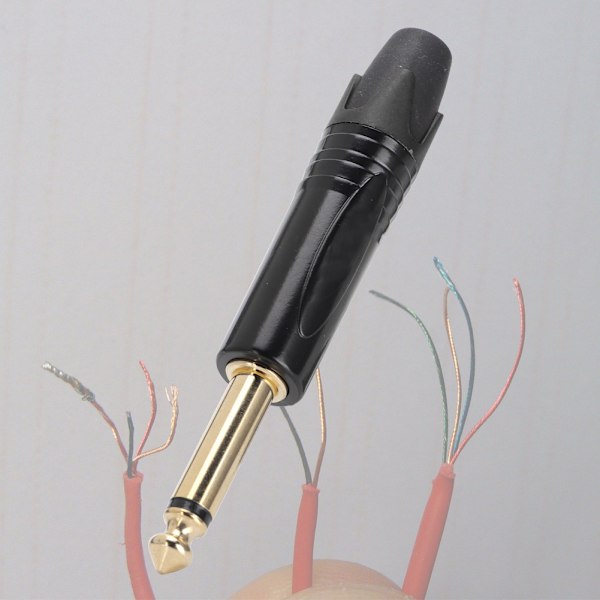 10 st 6,35 mm Guldpläterad Hane Kontakt Ljud Mikrofon Mic Adapter Anslutning (Svart)