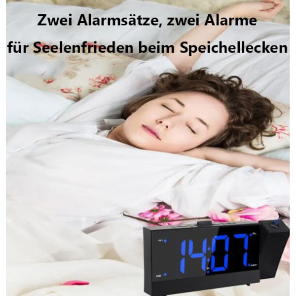 Digital Väckarklocka för Sovrum, Takprojektionsväckarklocka med 180° Rotation, Dubbel Väckarklocka för Tunga Sovare, Batteribackup, USB-Telefon