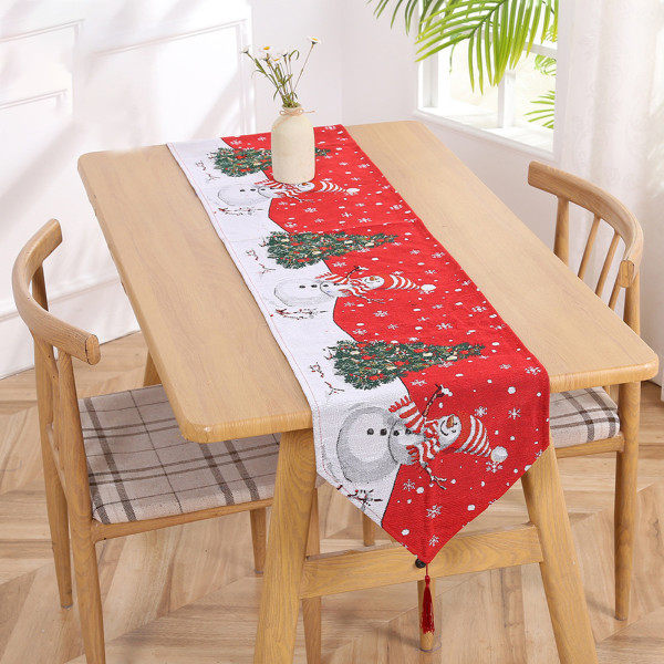 CDQ Julbord av bomullslinne, julsnögubbegård
