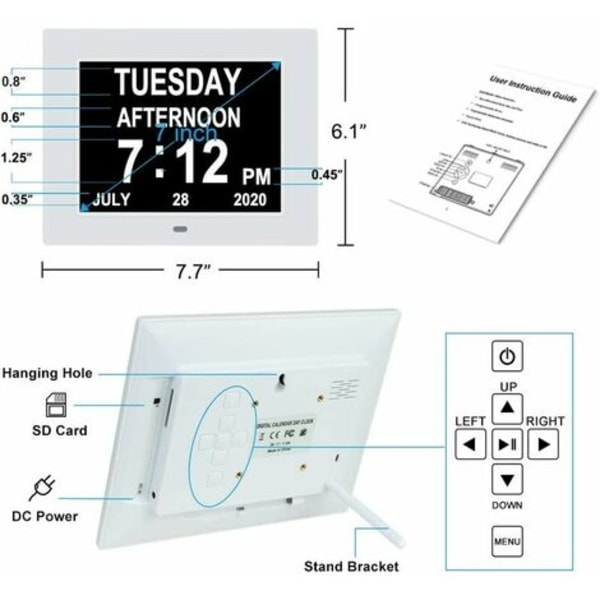 Extra stor digital kalenderklocka Datum Tid och Dag Demens Klocka för Synskadade Äldre 8 Alarm Alternativ, Vit