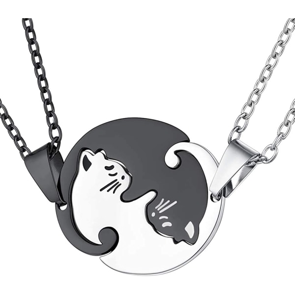 Parhängsmycke för pojkvän och flickvän Rostfritt stål matchande relation Enkelt söt katthjärta Yin Yang halsband