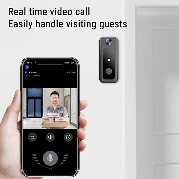 Smart Dörrklocka, 2K Klarhet Video Dörrklocka med Realtidsövervakning, Trådlös Design, HD Mörkerseende för Inomhus/Utomhus, Enkel Installation