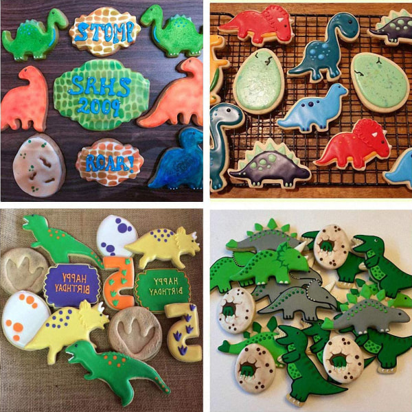 Dinosauriekakskärare, fondantkakskärare för barn som bakar kakor, set i rostfritt stål, dinosauriekakskärare