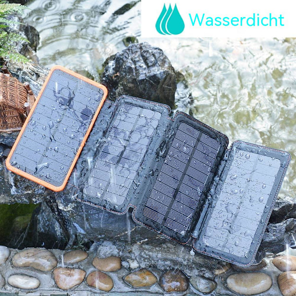 Bärbar Solcellsladdare, Snabbladdande Powerbank med 4 Vikbara Paneler, Vattentät Utomhusladdare med USB-C PD för Vandring, Camping &amp;