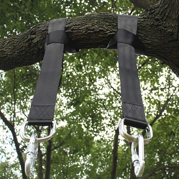 Hängmattorm, 2 m hängningssats för trädgungor Heavy Duty hängningsremmar för trädgungor med karbinhake Rymmer 1000 kg svart 2 st)