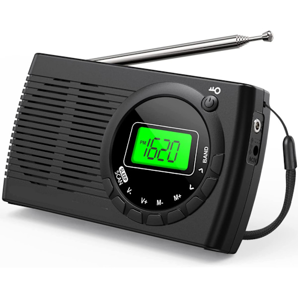 Portabel FM/AM-radio för camping, batteridriven kortvågsradio med förbättrad mottagning och knappbakgrundsbelysning för vandring (124 × 74 × 24 mm)