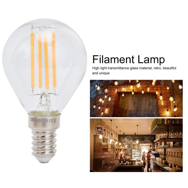 6st G45 E14 LED-lampor 4W transparent vintage glödlampa för ljuskrona varmt ljus