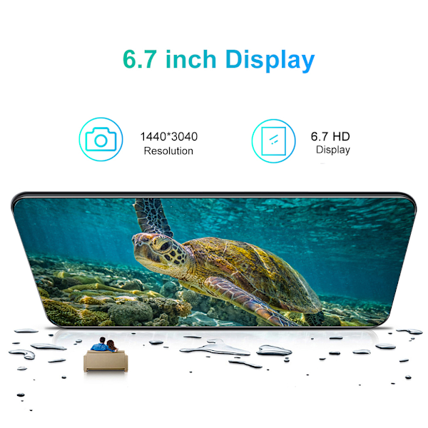 6.7IN 1440X3040 Fingeravtrycksupplåsning Dubbla SIM-kort Dubbla Standby Smartphone 100‑240V 8+256GBUS