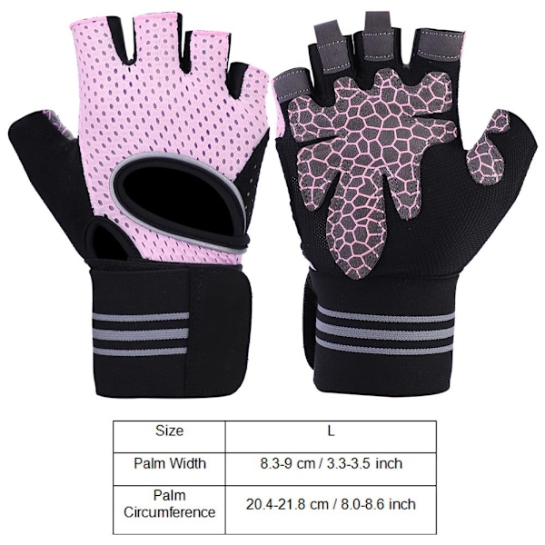 BOODUN 1 Par Halkskydd Sport Viktlyftning Halvfinger Skydd Gymhandskar (Rosa, L)