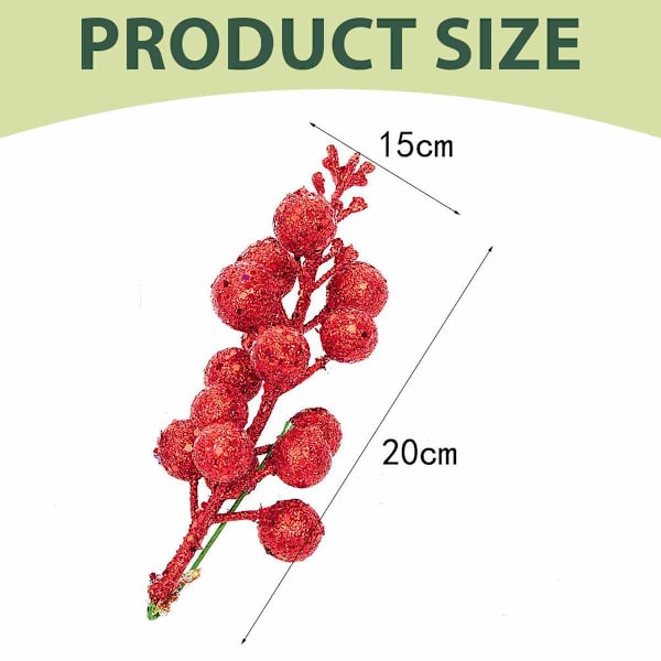 Julglitterbärstjälkar, 20 cm konstgjorda juldekorationer för julgransprydnader, DIY julkrans, hantverk, helg- och heminredning Red
