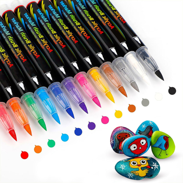 Akrylfärgspenna, 12 färgpennor, vattenbaserad, säker att använda, miljövänlig, lämplig för stenar, canvas, trä, keramik, glas, påskägg,