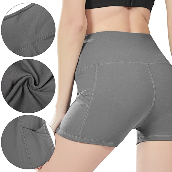 Elastiska sportbyxor med hög midja för damer, andningsbara shorts för yoga och löpning (Grå XXL)