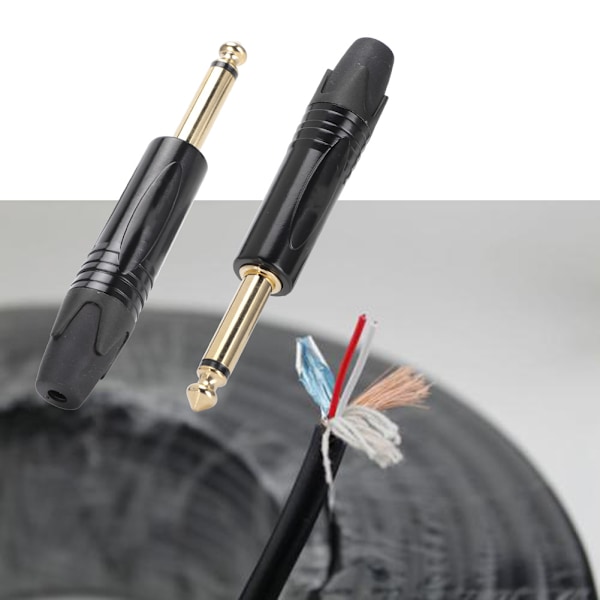 10 st 6,35 mm Guldpläterad Hane Kontakt Ljud Mikrofon Mic Adapter Anslutning (Svart)