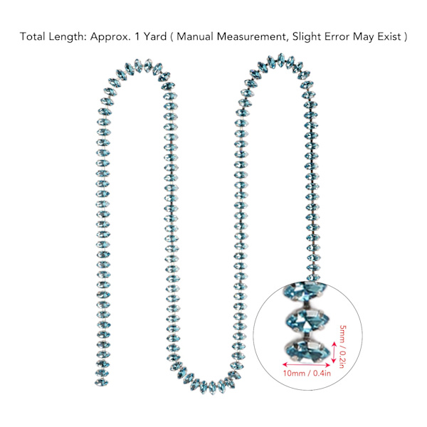 Rhinestone Klokedja 1 Yard Lång Glittrande Elegant Mångsidig Rhinestone Rem för Smycken Kläder DIY Blå