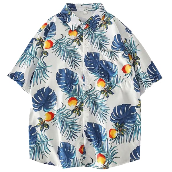 Vanlig kortärmad casual för män, vintage med printed strandskjorta sommartopp