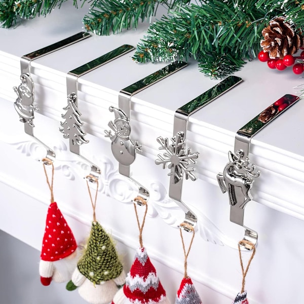 Julstrumphållare för spiselkrans, blank bronsmetall julstrumphållare för öppen spis, juldekorationer Style 4