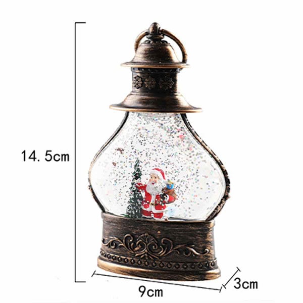 Jul Snöglobslykta, Cylinder Glitter Snöglob, Brons Jul Snöglober, Lykta med Julgran Snögubbe Dekor Style 1