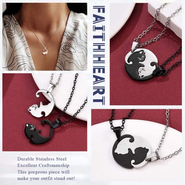 Parhängsmycke för pojkvän och flickvän Rostfritt stål matchande relation Enkelt söt katthjärta Yin Yang halsband